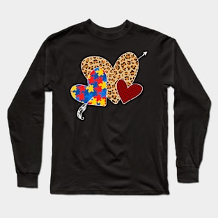 Leopard buffalo plaid autism heart Long Sleeve T-Shirt